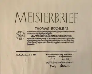 Meisterbrief Thomas Büchle