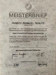 Meisterbrief Marco Trautz